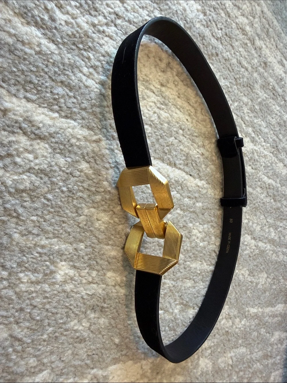 Zara Black Velvet Belt with Gold Geometric Buckle